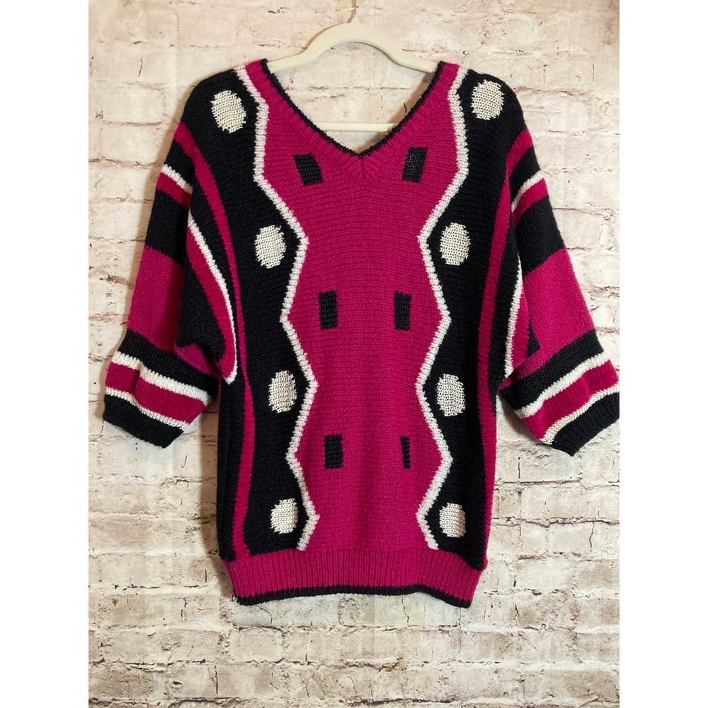 Vintage Beldoch Popper Sweater‎ Womens Small Hot Pink Retro 90's Pullover